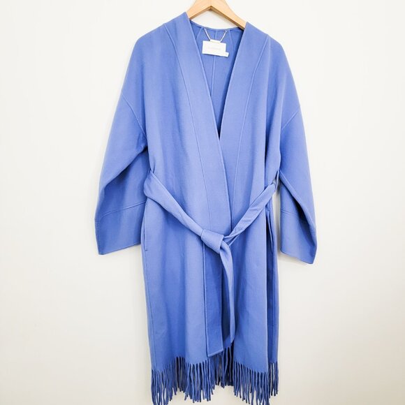 Zimmermann Fringe Wool Wrap Coat Periwinkle 1 Small - Picture 2 of 11